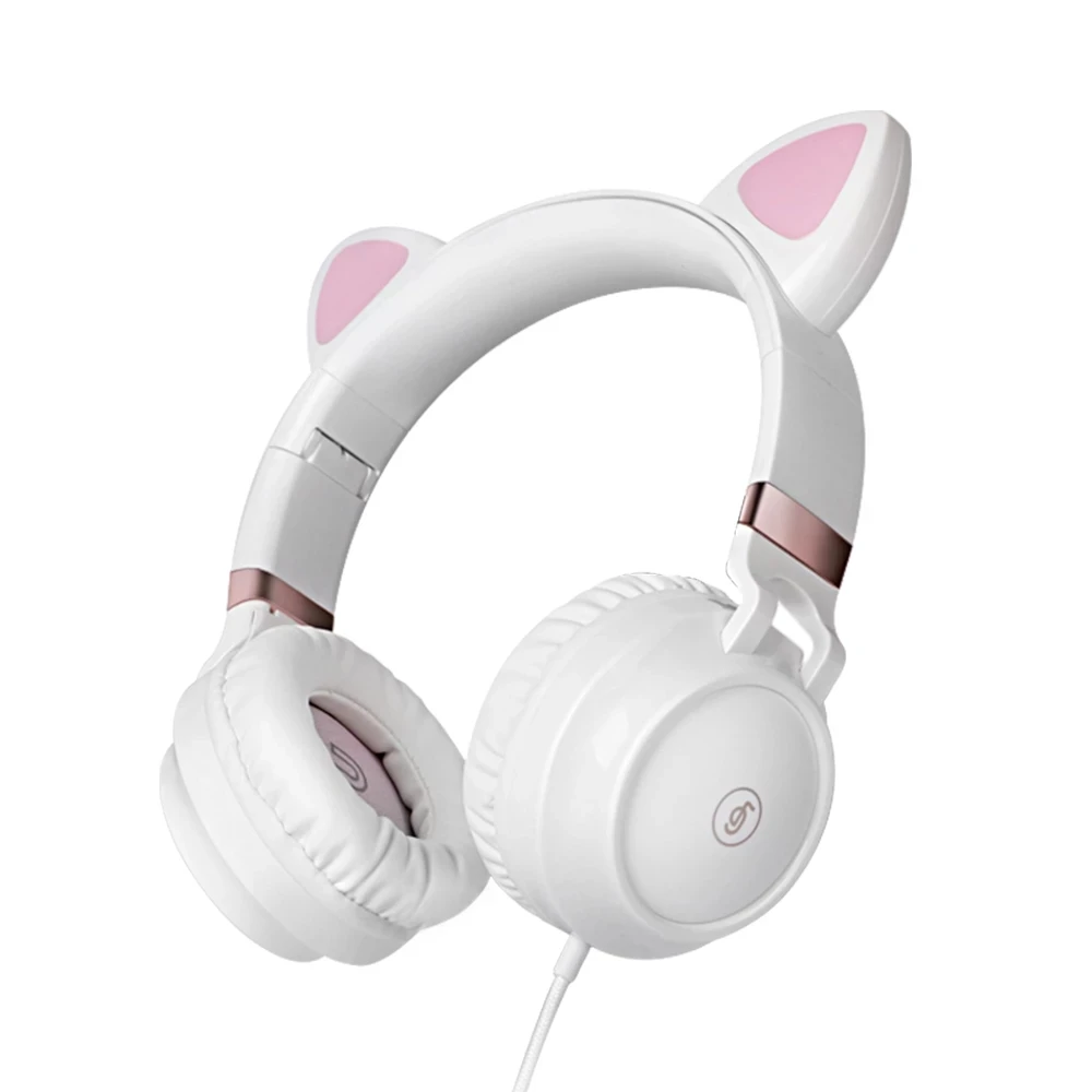 Cute Cat Ears Headphones Wired Gaming Headset 3.5mm AUX Foldable With