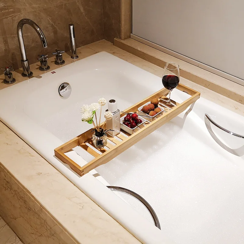 Bamboo extension antiskid bathroom multi function bathtub shelf toilet spa bath shelf bathtub tray accessories