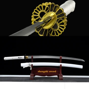 

Real battle sharp sword handmade 1045 carbon steel Japanese katana samurai swords white wooden sheath