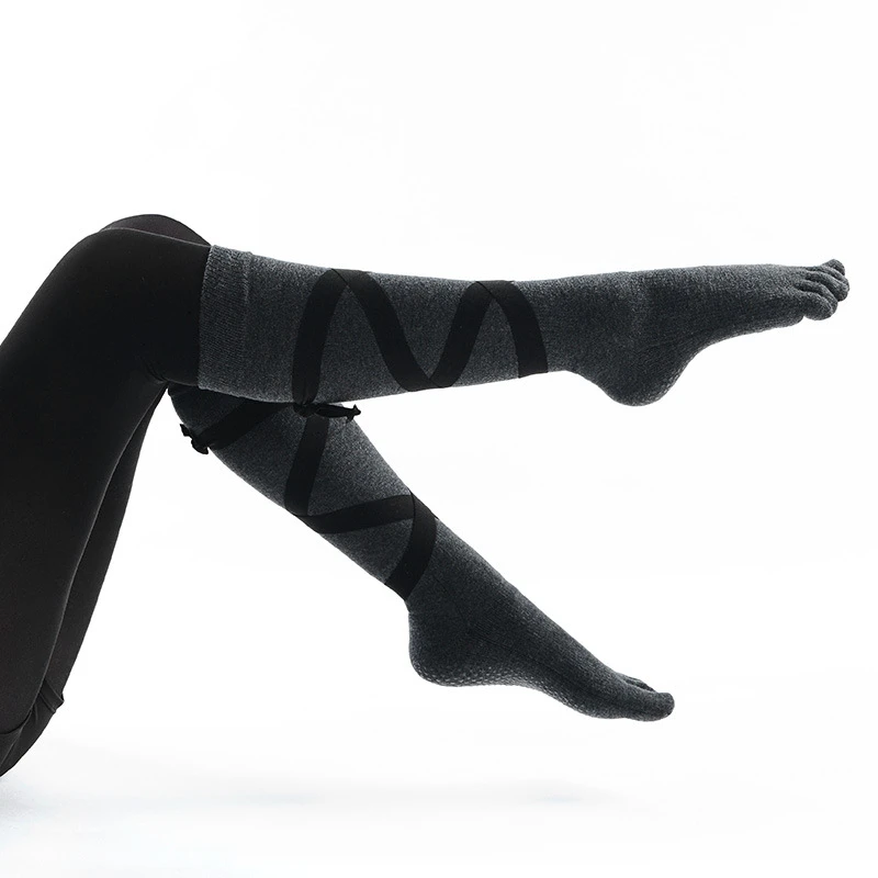 Женские носки для пилатеса с ремешками, носки до колена, кроссовки, силиконовые скользкие спортивные носки, хлопковые носки с пятью пальцами для танцев, балета, йоги