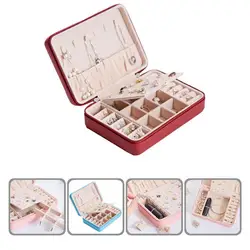 Useful Zipper Faux Leather Moisture-proof Waterproof Earrings Necklace Ring Case Jewelry Box Jewelry Storage Box