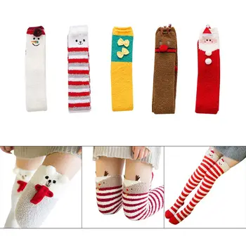 

Women Winter Thick Coral Velvet Over Knee Sock Cartoon Warm Thigh High Stockings