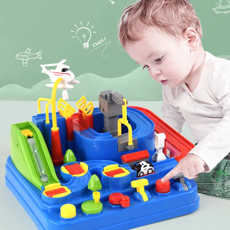 Juguetes educativos para niños, pista de aventura, juegos de mesa, Rail, coches mecánicos, estacionamientos, regalos de Navidad para niños