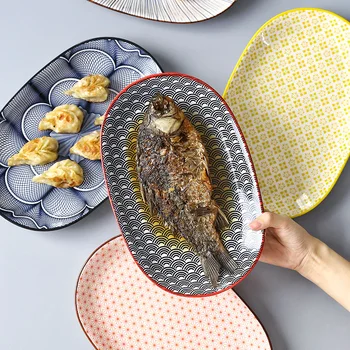 

Japanese ceramic plate creative home steamed fish plate net red restaurant tableware meal plate 10 inch oval dinner plateLB42708