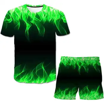 

Summer 3D Flame Print Boys T-shirt Cartoon Children's Suit Harajuku Fashion Casual Tshirt Baby Girl Clothes Graphic Tops Shorts