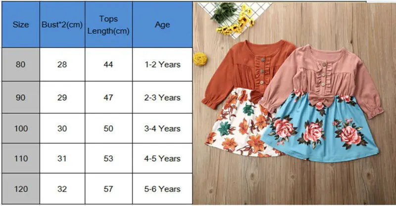 Платье для маленьких девочек 1-6 лет, платье с цветочным рисунком, праздничные платья с длинными рукавами