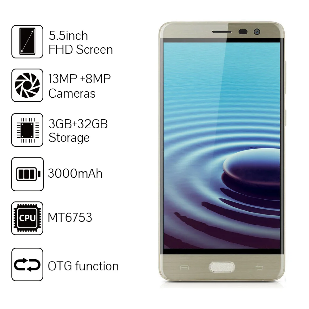 Cubot A5 смартфон MT6753 Восьмиядерный 5," FHD 3 ГБ+ 32 Гб мобильный телефон Android 6,0 отпечаток пальца Campass+ гироскоп мобильный 4G LTE