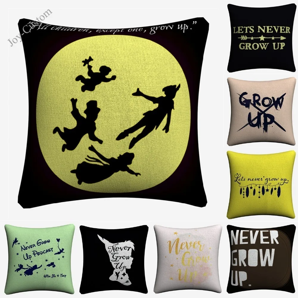 Never Grow Up Cartoon Kids Quote Decorative Cotton Linen Cushion Covers 45x45cm Soft Pillowcase for Sofa Home Decor Almofada | Дом и сад