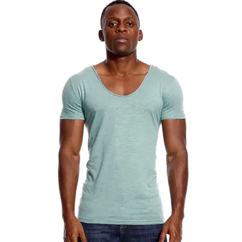 

Deep V Neck T Shirt for Men Low Cut Stretch Vee Top Tees Slim Fit Short Sleeve Fashion Male T Shirt Invisible Casual Summer