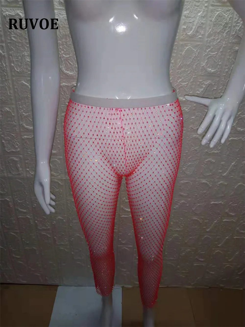 Новые Стразы бриллианты ажурные сексуальные брюки свободного кроя женские длинные низ сетки открытый прозрачный пляжные Клубные вечерние Брюки YX111