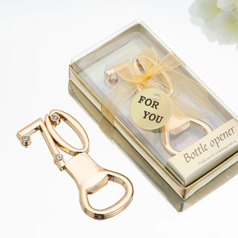 

25Pcs/lot Wedding Celebration Gift of 75th Gold Bottle Opener favors for 70th Wedding anniversary party favors and 80th birthday