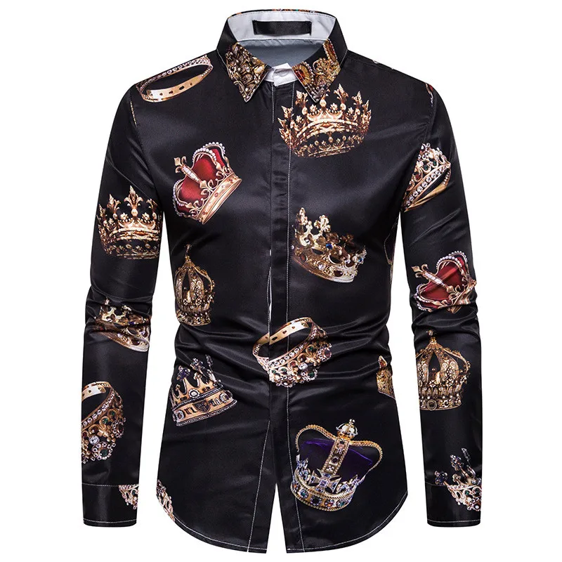 C503 HuLooXuJi Men Luxury Shirts Casual Slim Fit Long Sleeve Male Vintage Printed Shirt Party Shirts US Size:M-3XL - Цвет: C503