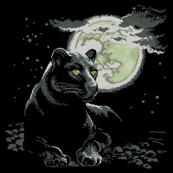 

New hotsell lovely counted cross stitch kit moonlit panther leopard at moon night Riolis premium