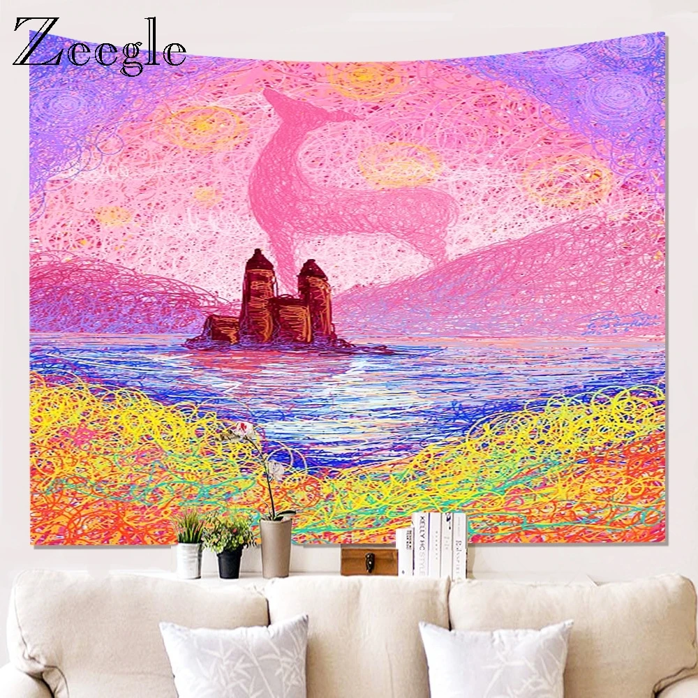 Zeegle настенный гобелен для дома полотенце пляжное Пикник коврик креативный художественный ковер одеяло коврик для йоги декоративный мультяшный подвесной гобелен