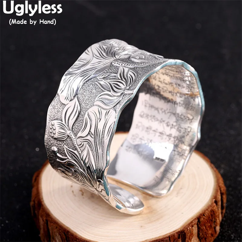 Uglyless 31MM широкие браслеты для женщин 135gsm тяжелый этнический лотос лист Браслеты 999