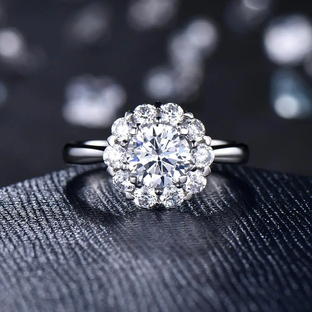 LASAMERO, цветочный ореол, акценты, 1.00CT, блестящая круглая огранка, 6,5 мм, муассаниты, обручальное кольцо на заказ, 14K золото, подарки на день Святого Валентина, кольцо