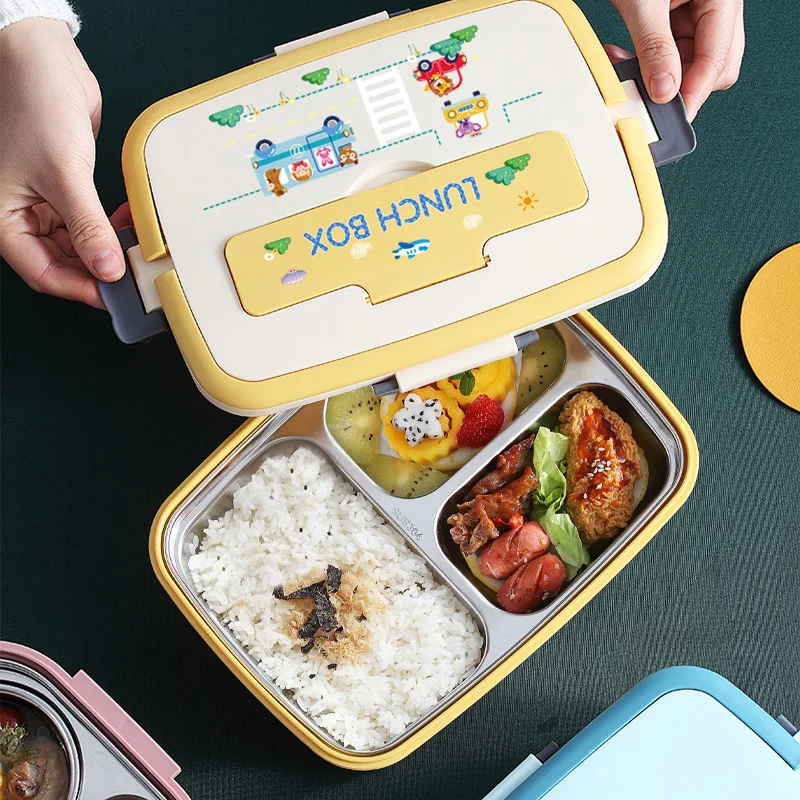 Cute Bento Lunch Box for Kids School Children Microwavable Stainless Steel Kindergarten Children's Bread Sandwich Food Box