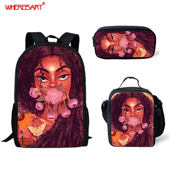 

WHEREISART Black Art African Girls School Bags for Teenage Girls Afro American Women Student Bookbags Children School Backpacks