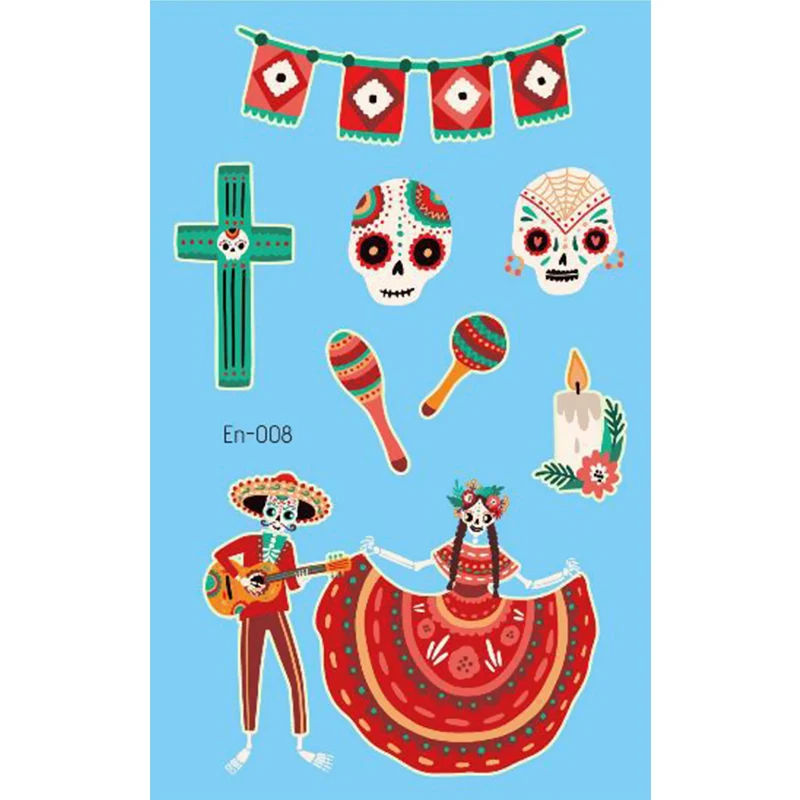 

Mexican Day of the Dead Festival Stickers Children's Fun Ghosts Tattoo Stickers Luminous Face Stickers