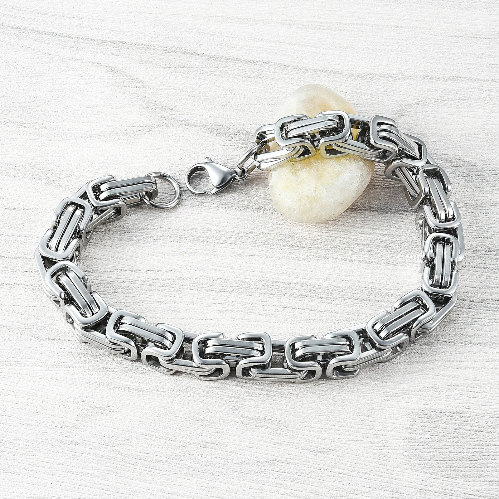 8.5mm Mens Stainless Steel Byzantine Bracelet for Men Heavy Hand Chain Male Hip Hop Rock Punk Boy Wristband Metal Jewelry Anklet