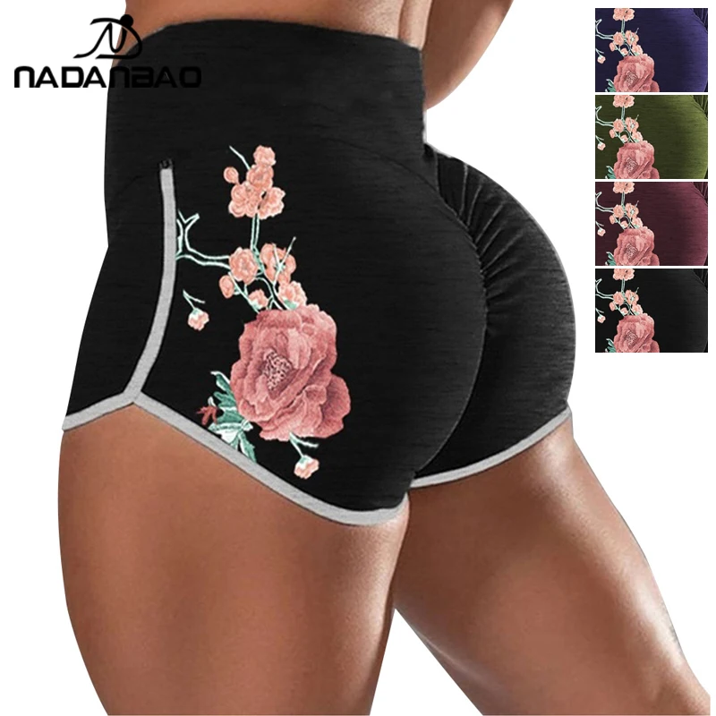 NADANBAO-pantalones cortos deportivos para mujer, Shorts ajustados de cintura alta para entrenamiento físico, ropa para correr