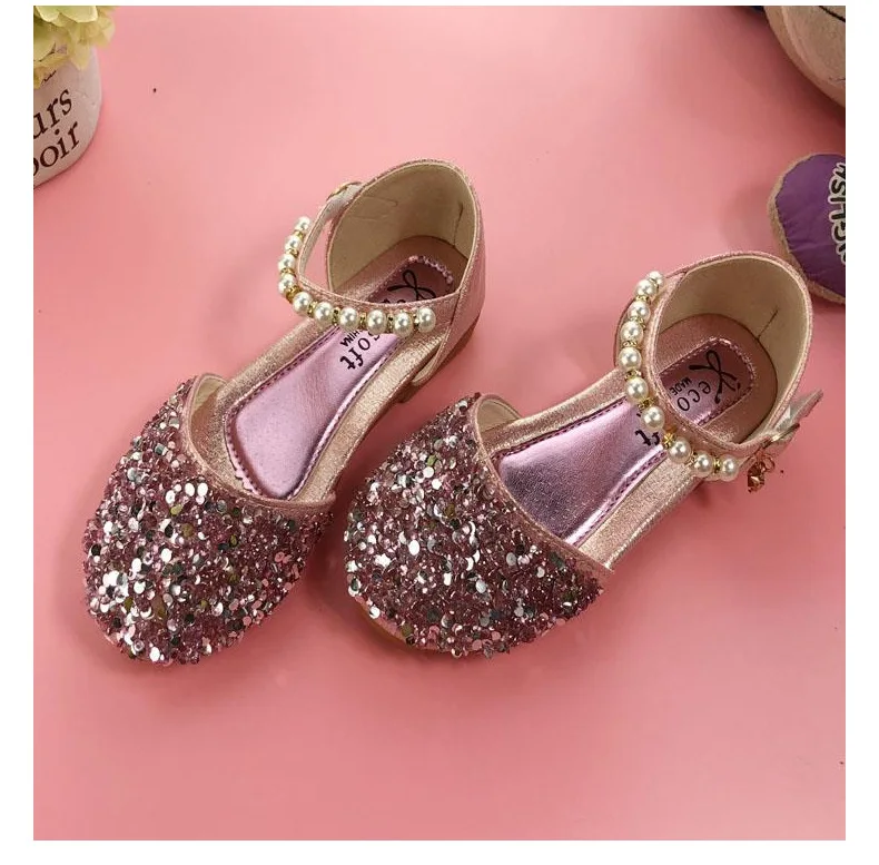 Детская обувь из искусственной кожи для девочек; обувь принцессы для девочек; обувь со стразами; повседневная обувь на плоской подошве с бантом; цвет розовый, серебристый, золотой; европейские размеры 21-36