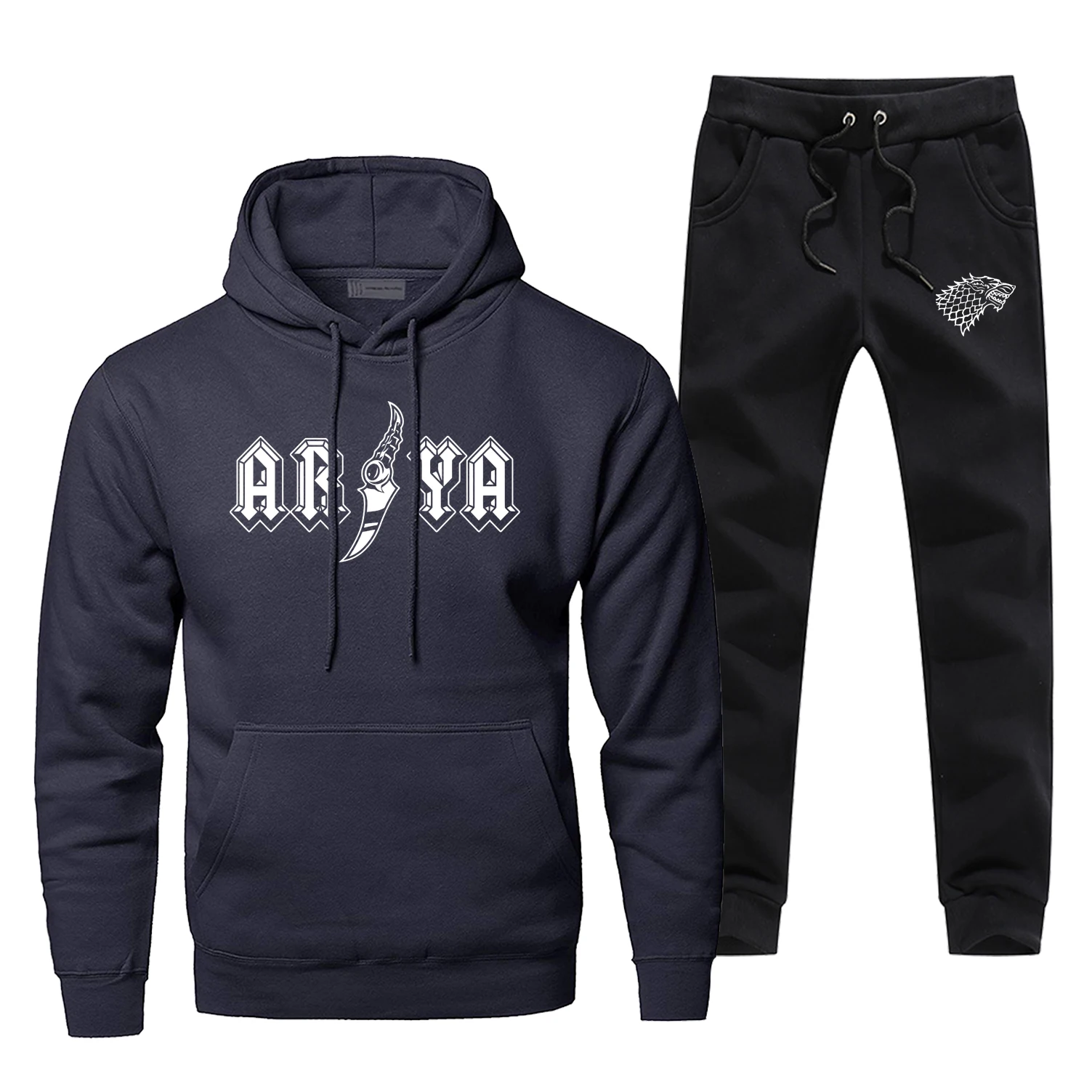 Arya Stark Fashion Pants Sweatshirts Game Of Thrones Casual Men's Sets Gray Balck House Stark Fitness Sportsman Wear Gym Suit