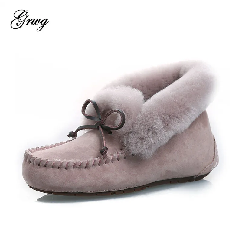 100% Женская водонепроницаемая обувь на плоской подошве из натурального меха