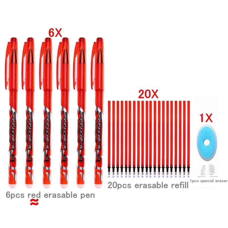 27pc-Set-Red ink-Z 27 шт./лот стираемая ручка, стержень, моющаяся ручка, шариковая ручка 0,5 мм, синие, черные чернила для школьных ручек, стирает канцелярские принадлежности - Цвет: 27pc-Set-Red ink-Z