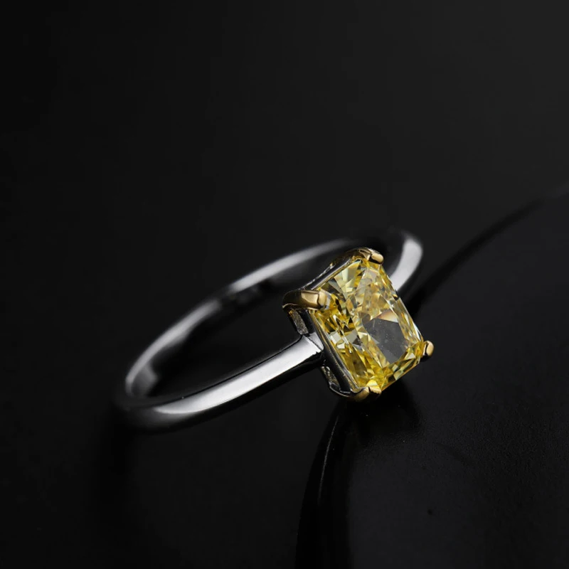 Luxury Brand high carbon AAAAA+ Zircon real S925 Sterling Silver rings for women Simple rectangle Yellow CZ wedding ring jewelry