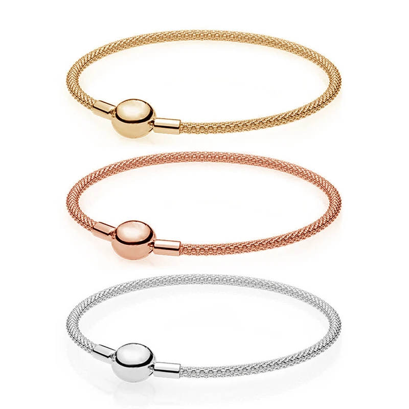 

BBee S925 Snake Chain Basic Ball Clasp Mesh Bracelet Fit Pandora Bangles Women Trendy Charm DIY Gift Jewelry Party Bracelet