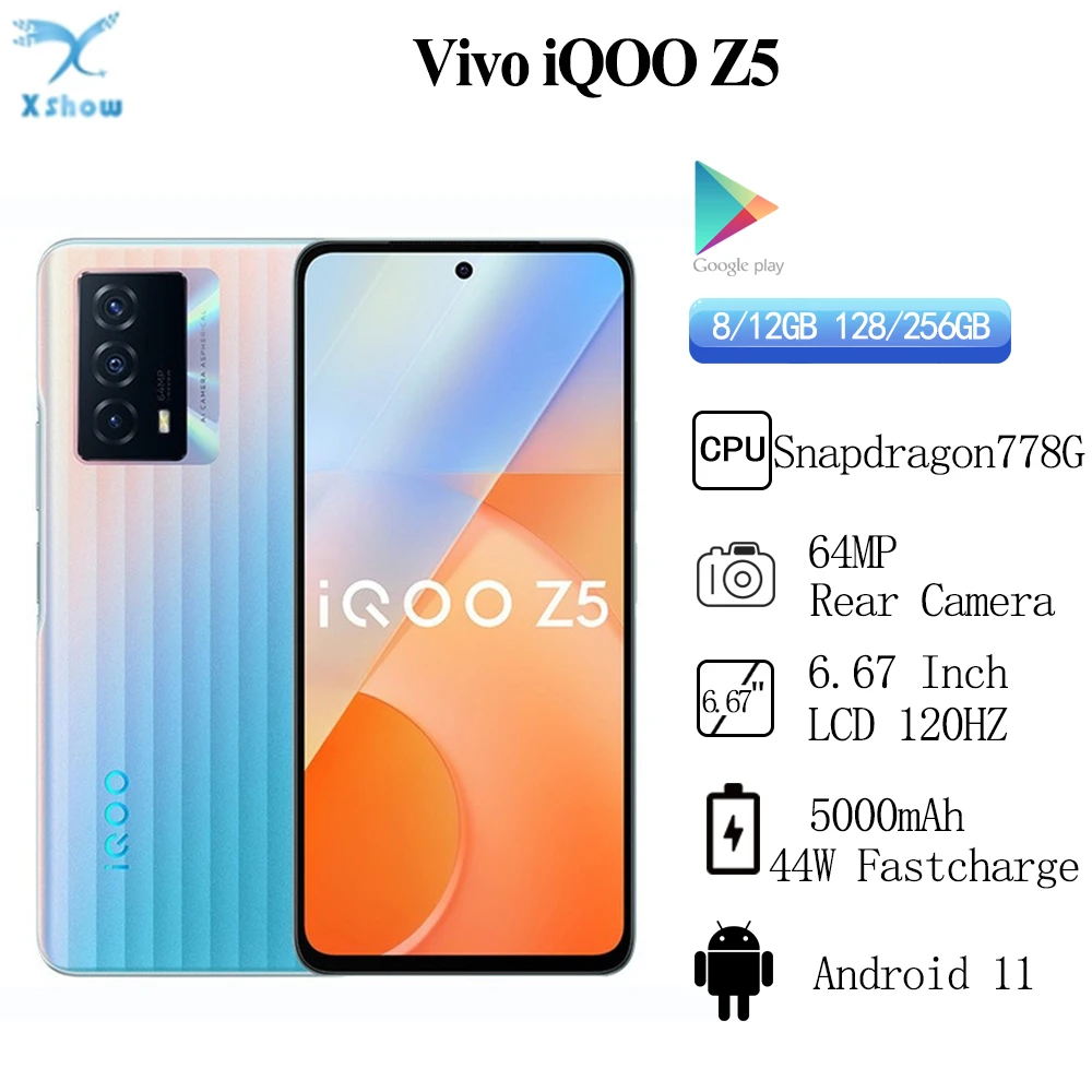 Original ViVO iQOO Z5 5G Smartphone Snapdragon 778G Octa Core 6.67" IPS LCD 120Hz 5000mAh 44W Flash Charger  64MP Android 11 laptop 8gb ram