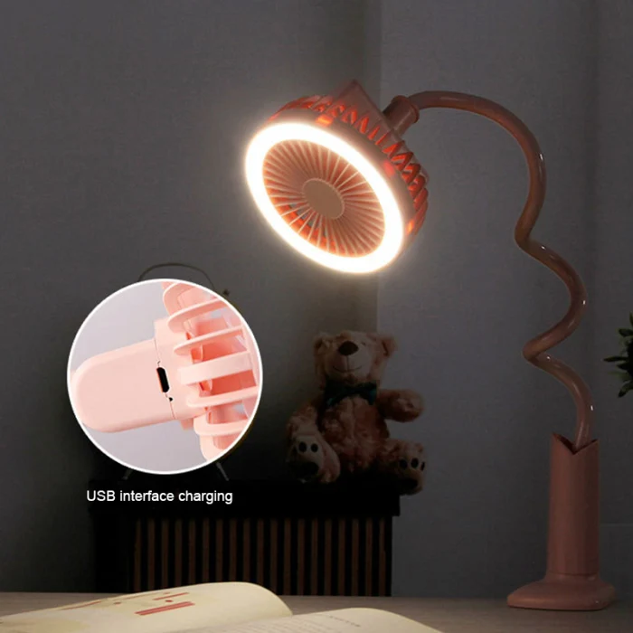 Portable Clip-on Stroller Fan LED Lamp USB Rechargeable Bendable Office Mini Fan TN88