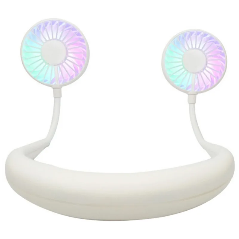USB Rechargeable Wearable Portable Hand-Free Neckband Fan With 7 Colors LED Light Personal Cooling Fan For Home Office Travel Ou