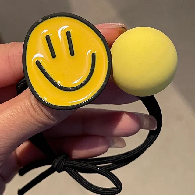 Women Girl Scrunchies Elastic Hair Ties Bands Smile Face Yellow Summer Fashion Korean Mujer Head Accessories Hyuna Wholesale black