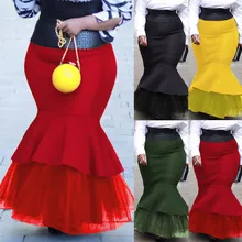 Сексуальные модные юбки для женщин размера плюс, ropa mujer, однотонная одежда, марлевые Лоскутные оборки, вечерние длинные юбки, Saia Longa# C12