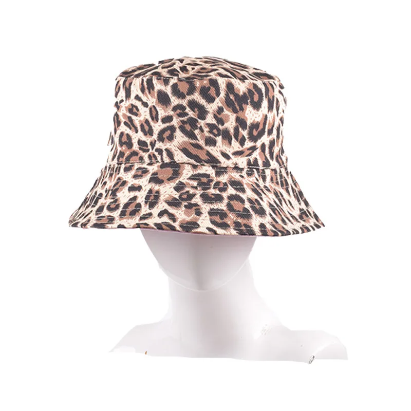 Fashion Fisherman Hat Lady Double-sided Leopard Print Foldable Women Bucket Cap Female Summer Sunscreen Casual Basin Caps H7364