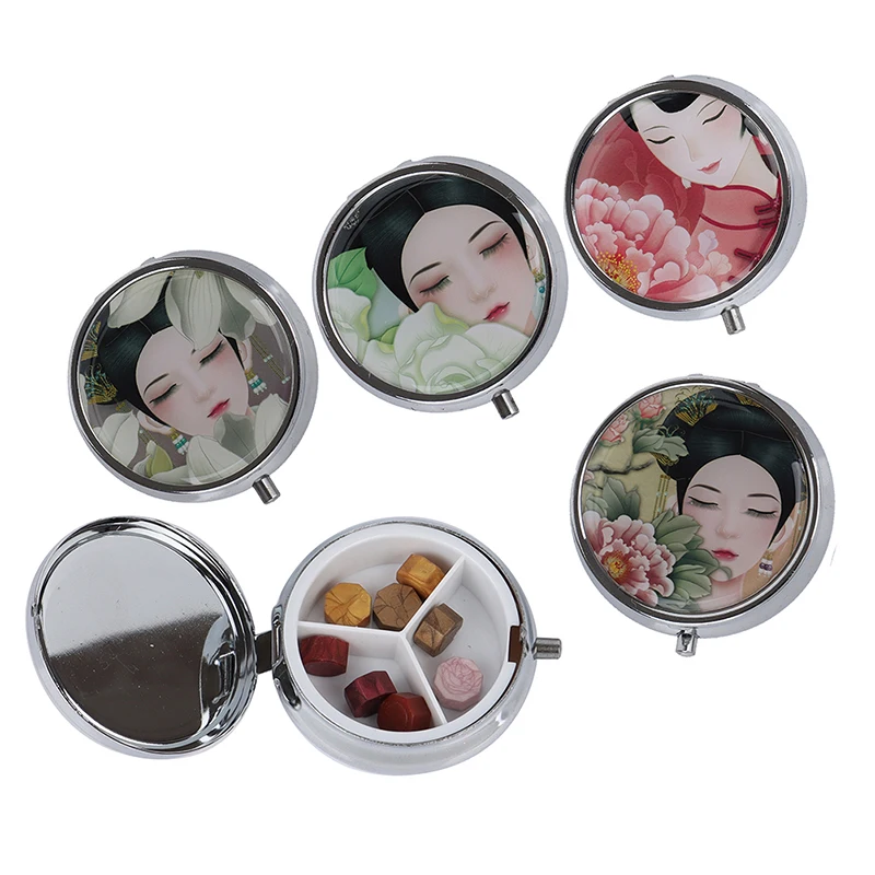 Portable Pill Box Folding Pill Case Metal Pill Cutter Medicine Organizer Makeup Storage Container Randomly
