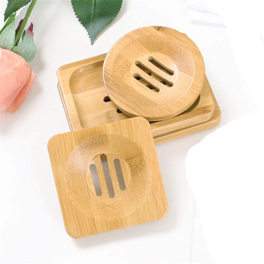 Natural Wood Creative Soap Dish Holder Non-slip Soap Box Bathroom Hollow Design 