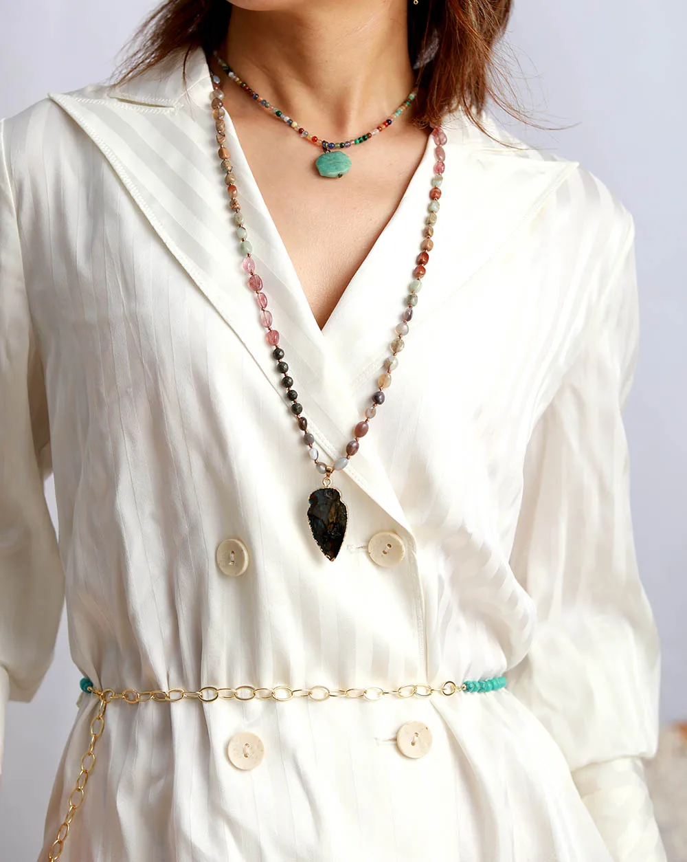 Natural Stone Pendant Necklace Geometric Amazonite Choker Necklace Jewelry Torques Necklace Gifts - Image 3