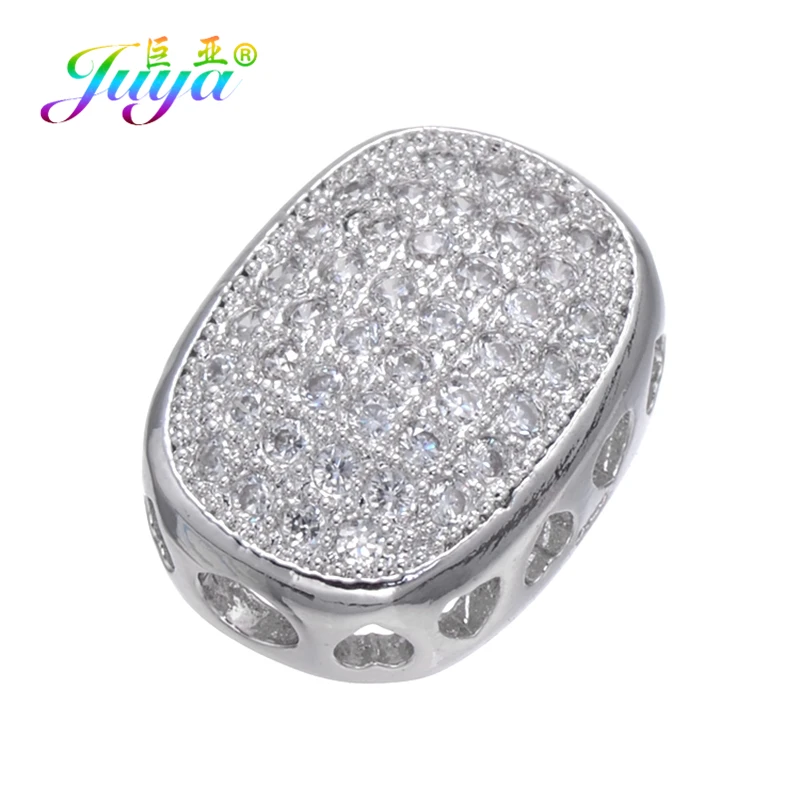 White Gold Juya DIY микро проложить циркония аксессуары плавающие металлические разделители Квадратные бусины для женщин натуральный камень жемчуг Berloque Изготовление ювелирных изделий - Цвет: White Gold