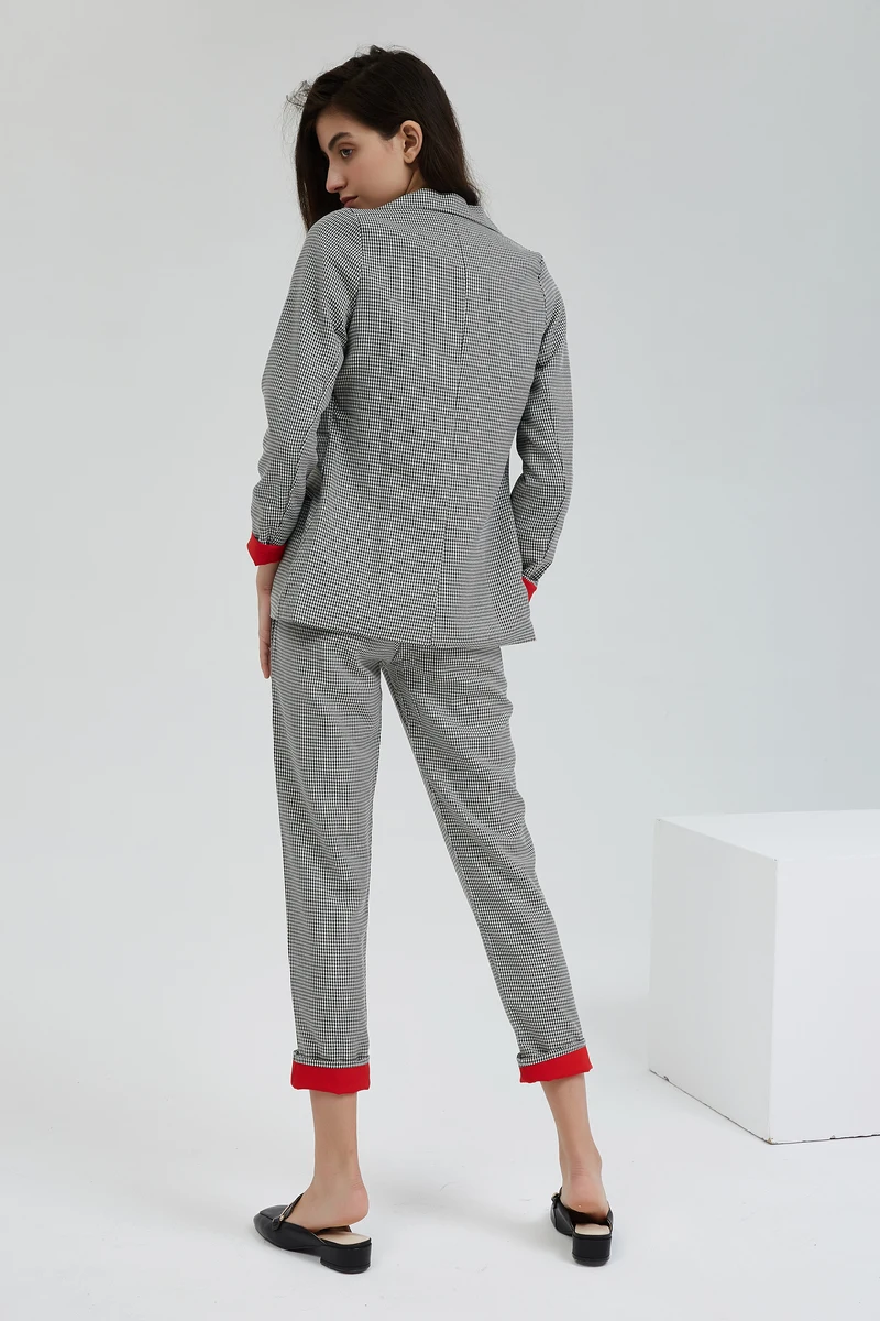 Wixra повседневные женские клетчатые брюки костюмы с зубчатым воротником Блейзер куртка и брюки с высокой талией женские комплекты из 2 предметов осень-весна