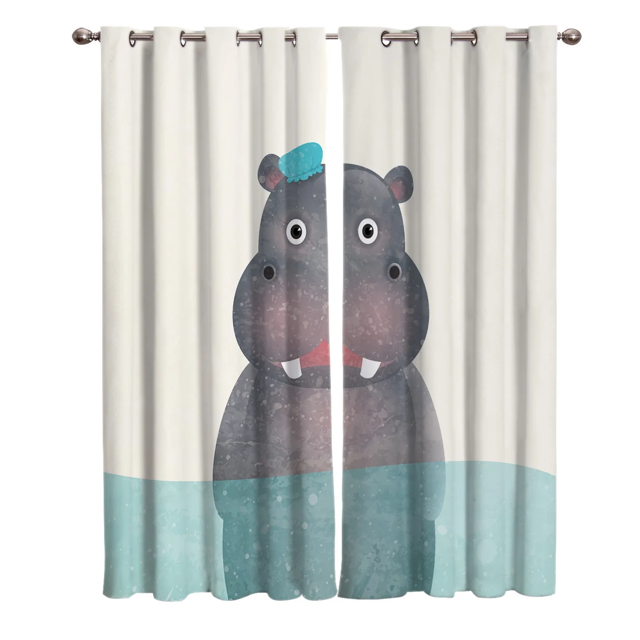 Hippopotamus Bathing Animal Theme Living Room Curtains Outdoor Indoor