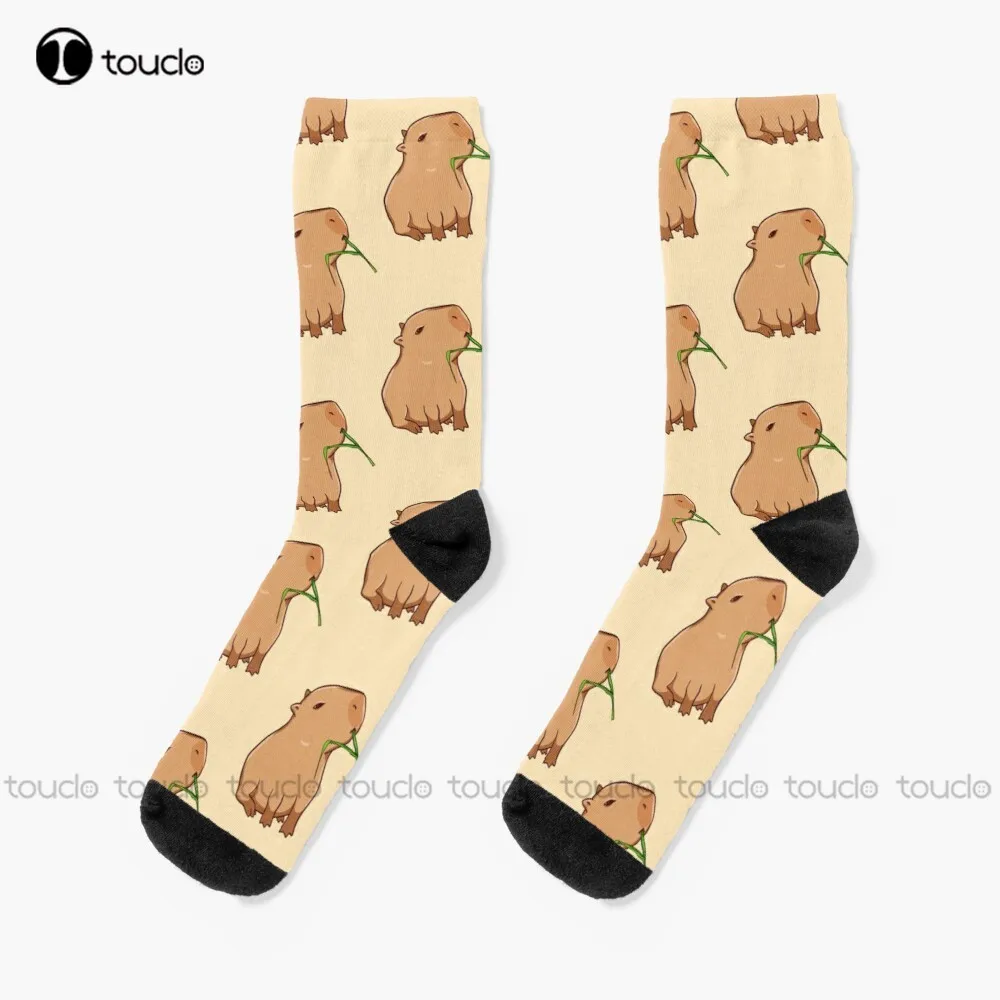 

Capybara With A Leaf Eat Your Greens! Socks Running Socks For Men Christmas New Year Thanksgiving Day Gift Custom Funny Sock