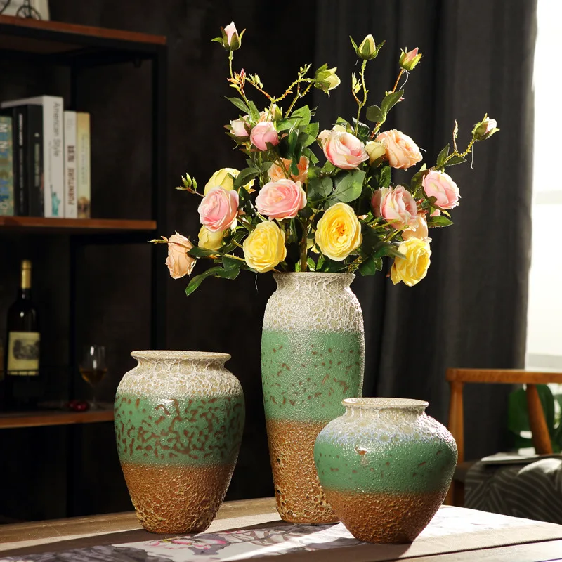 

Jingdezhen Ceramic Stoneware Dry Flower Arrangement Retro Old Earth Pottery Pot Flower Pot Large Vase Decoration Decoration