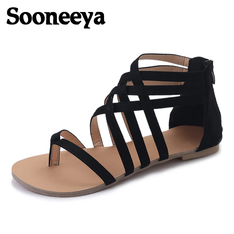 

Sooneeya Size 42 Summer Narrow Band Beach Sandals Bohemia Flat Gladiator Women Sandals Ankle-Wrap Flip Flops Roman Women Shoes