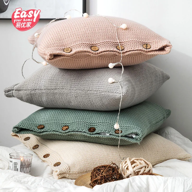 

Knitted Autumn Pillow Case 45*45 Solid Color Cushion Cover Home Hotel Knitting Button Pilow Cover For Sofa Bed Room Decorative