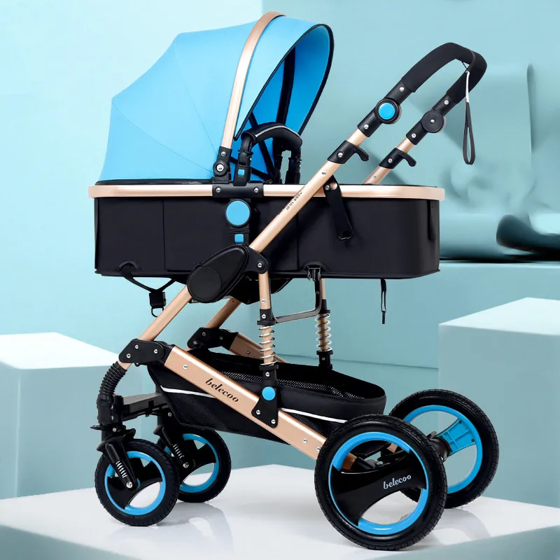 4Rubberwheel 12 Регулируемая легкая Роскошная детская коляска, 3 в 1, портативная, с высоким ландшафтом, двусторонняя коляска, Горячая мама, розовая коляска, прогулочная коляска - Цвет: 4Rubberwheel 12