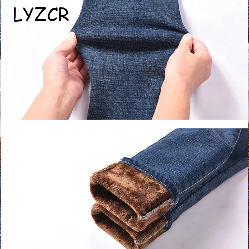 LYZCR, зимние теплые джинсы, женские утолщенные обтягивающие Женские флисовые джинсы с высокой талией, черные бархатные джинсы, женские зимние узкие брюки