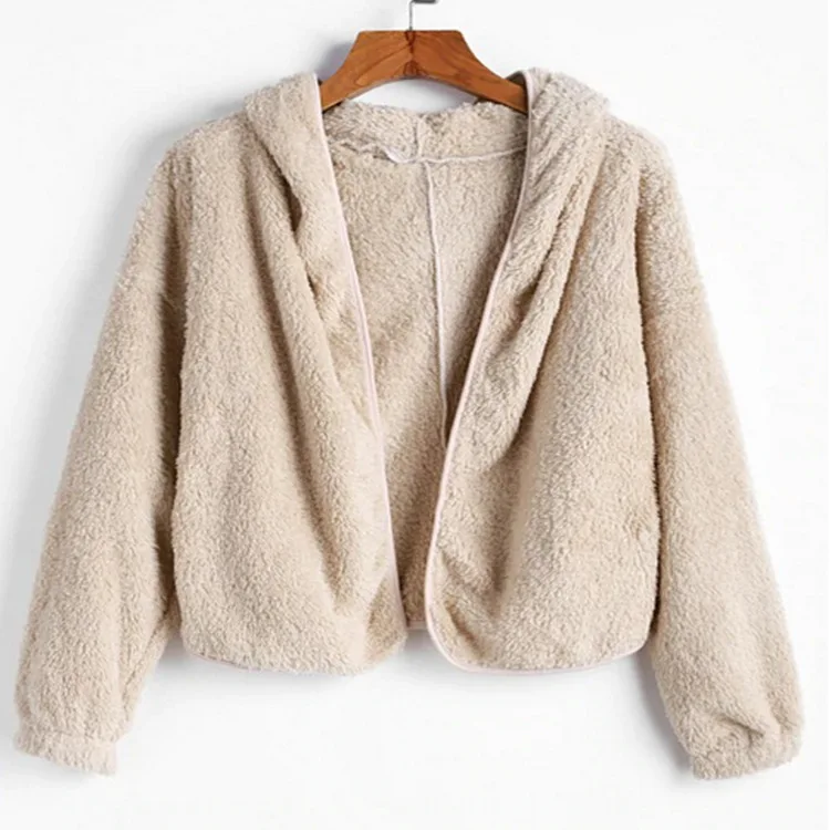 

Autumn Winter New Models Simple Short Paragraph Double Faced Velvet Hooded Sweater Coat Women Wool Blend Open Stitch Tops Female